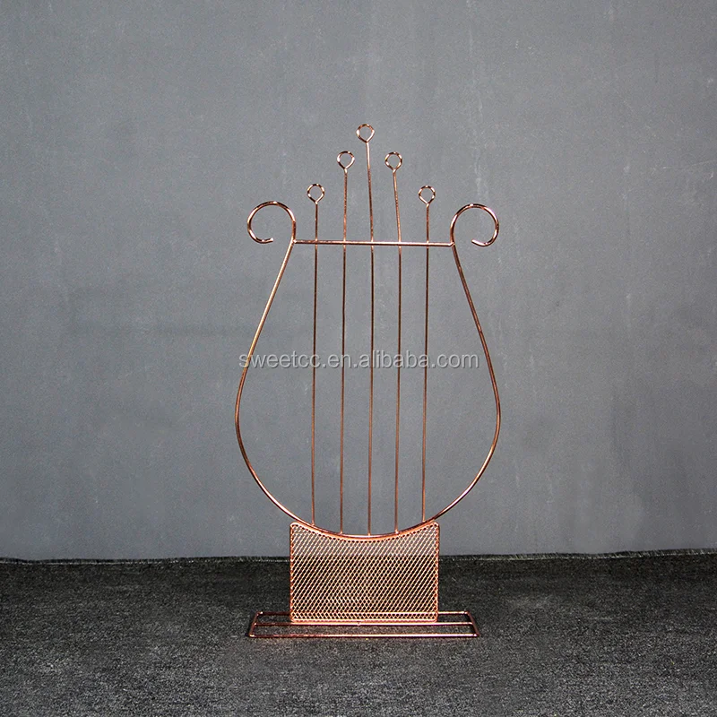 2019 new design wedding deco of harp shape electroplate wedding arch flower stand centerpiece