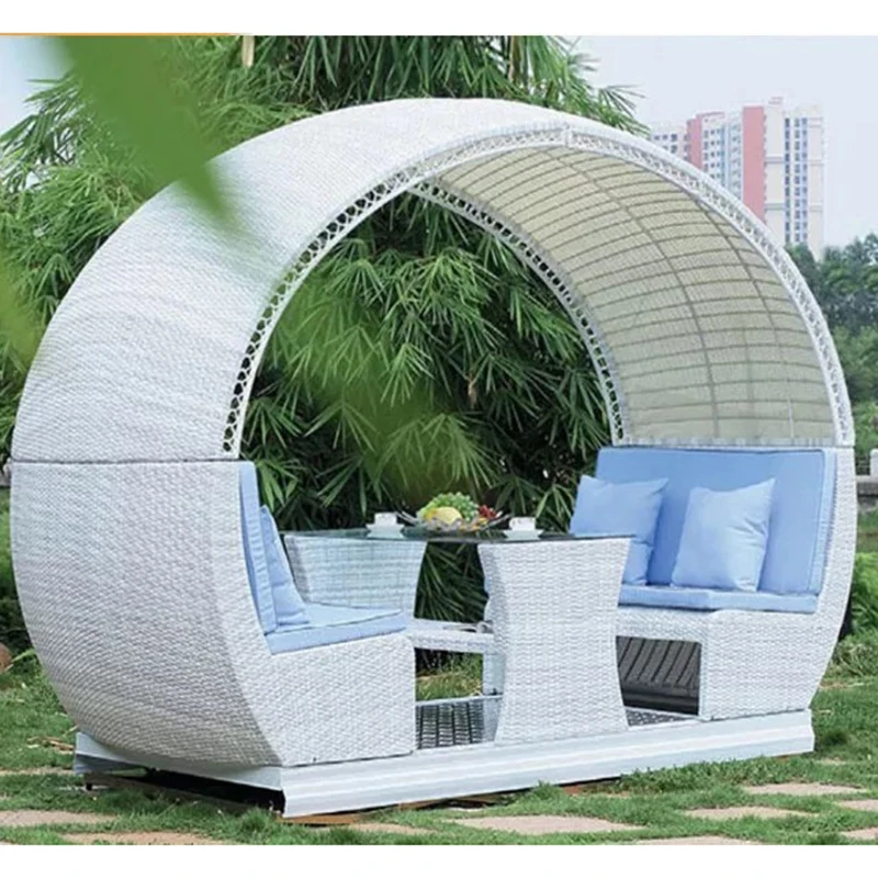 Wicker furniture outdoor sunbed PE rattan sofa bed lounger