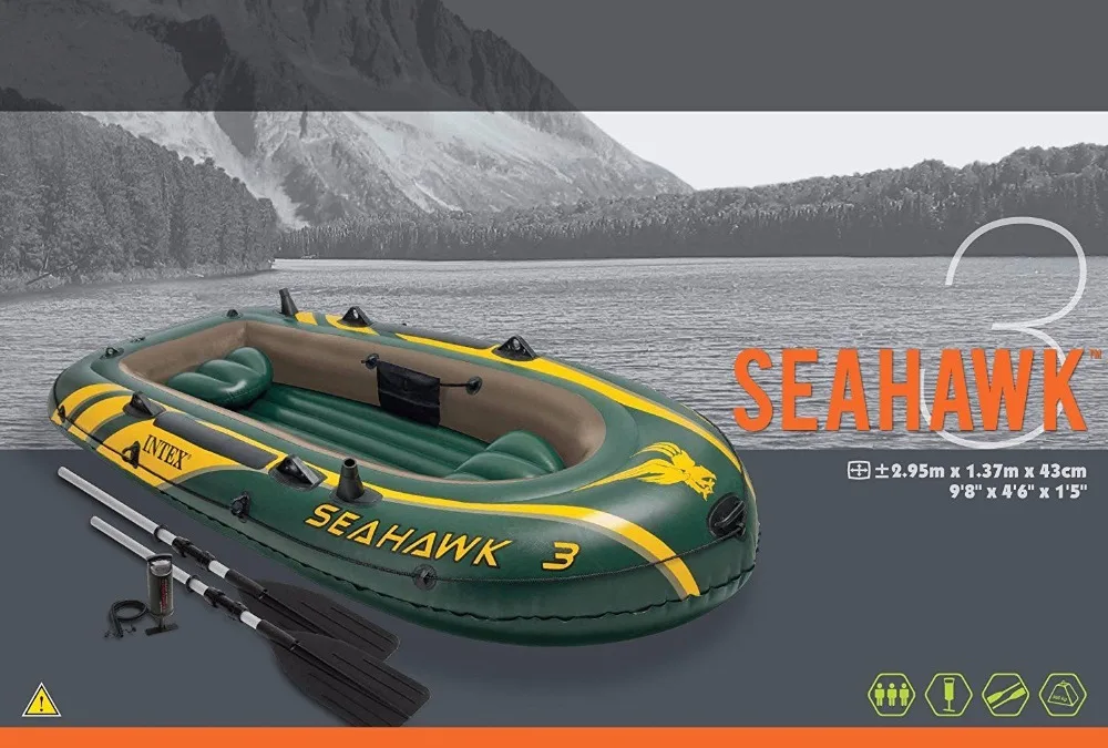 INTEX 68380 Excursion Seahawk 3 Person  Oars And Pump Inflatable  Dinghy Fishing Raft Boats  Set