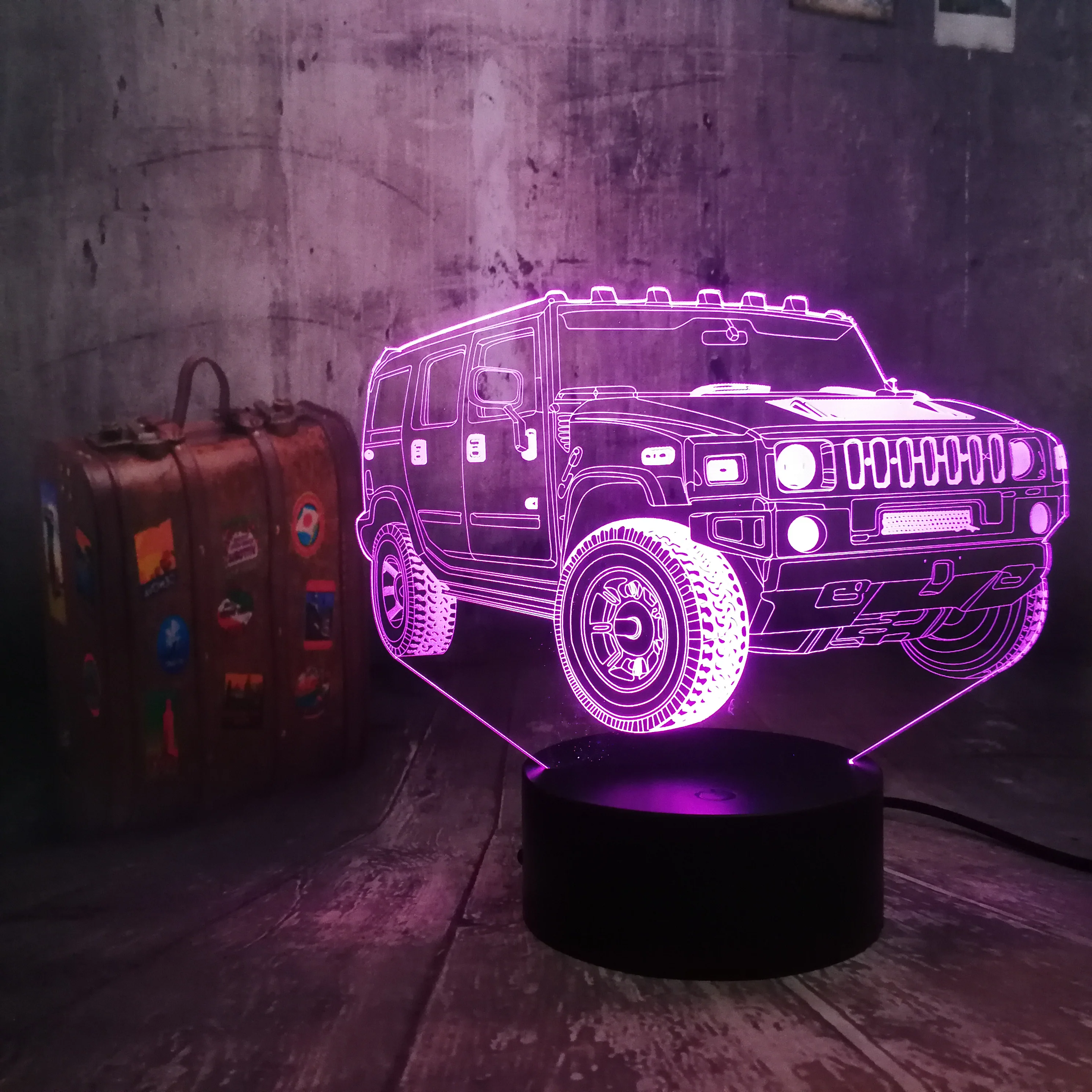 Remote Control  Jeep Car 7 Color Dimming Gradient RGB 3D LED Night Light Boys Bedside Sleeping Male Friend Birthday Xmas Gifts