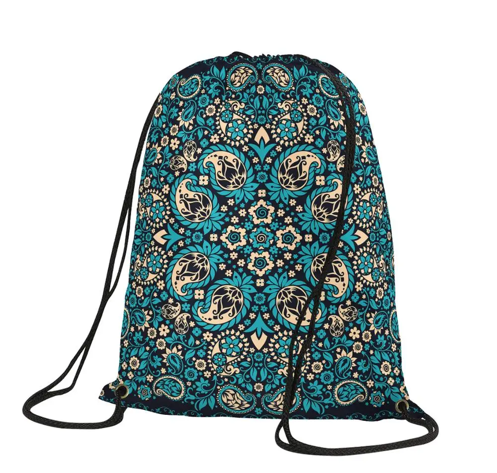 3D Print Rainbow Bohemia Backpack Shopping Eco-friendly Mandala Printed Drawstring Bag customizable