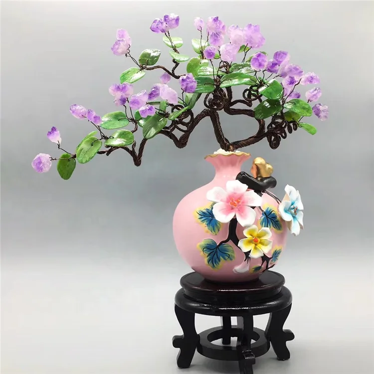 Feng Shui Natural Amethyst Purple Crystal Quartz Gem Stone Money Tree