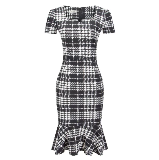 
Wholesale Stocked Durable Package plaid Hip Fishtail Dress With Free Belt 
