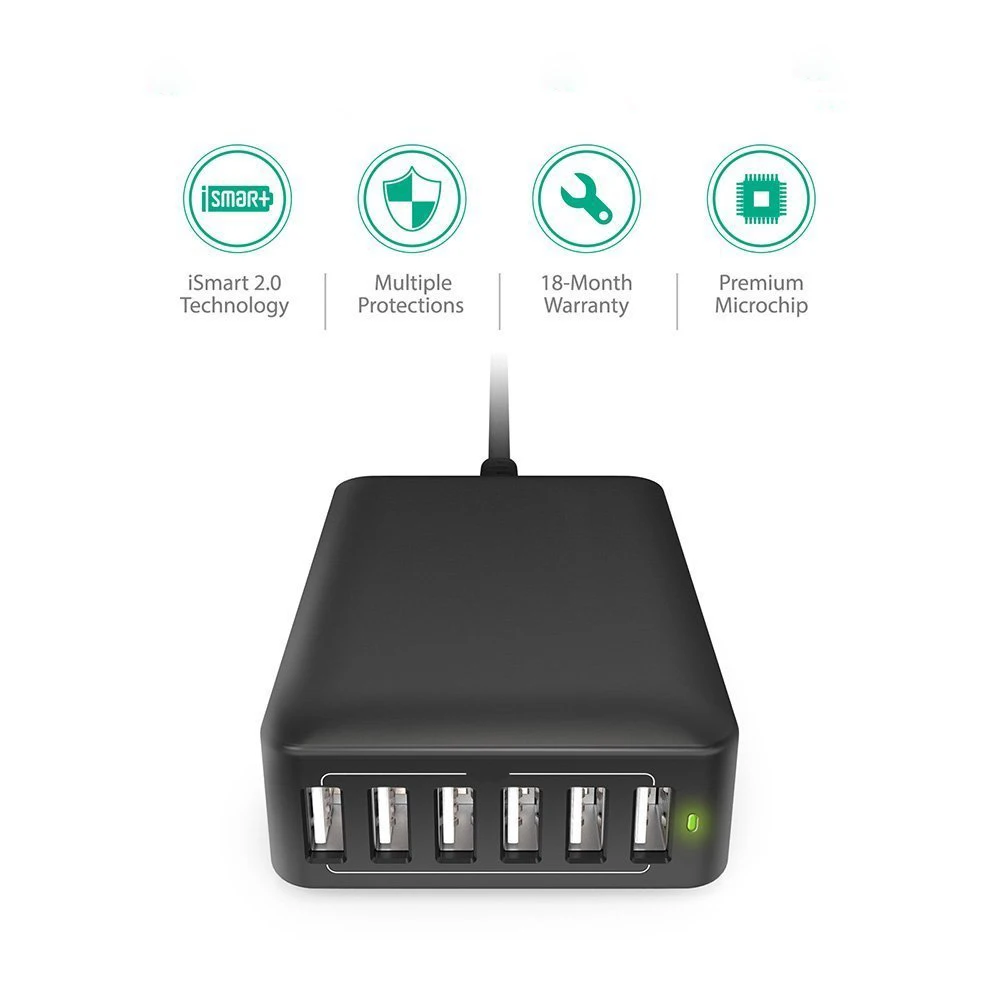 6-Port USB Charger Desktop Charger Charging Station