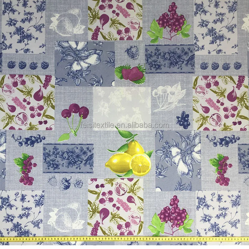 Grape cherry fruit pattern waterproof printed polyester dining table cloth with  pvc packaging