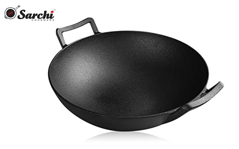 36cm Cast iron Chinese Wok Flat bottom pre seasoned
