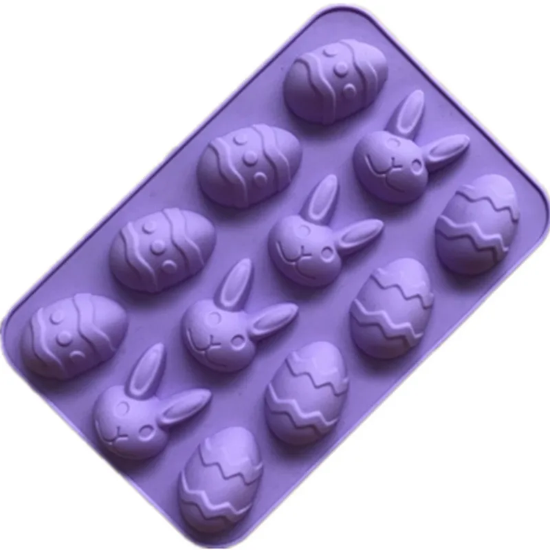 162 hot sell Easter system silicone chocolate mould with egg and rabbit shape, 12 hole cake mould, reusable home diy baker tool
