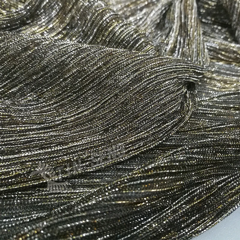 Born To Shine Collection Black Gold Yarn Knit Metallic Pleated Fabric for High Fashion Cloth