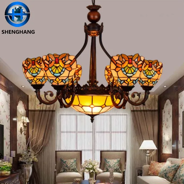 2020 new design Chandelier lights cheap price tiffany style glass hanging lamp vintage grapes pattern flower pattern lamp