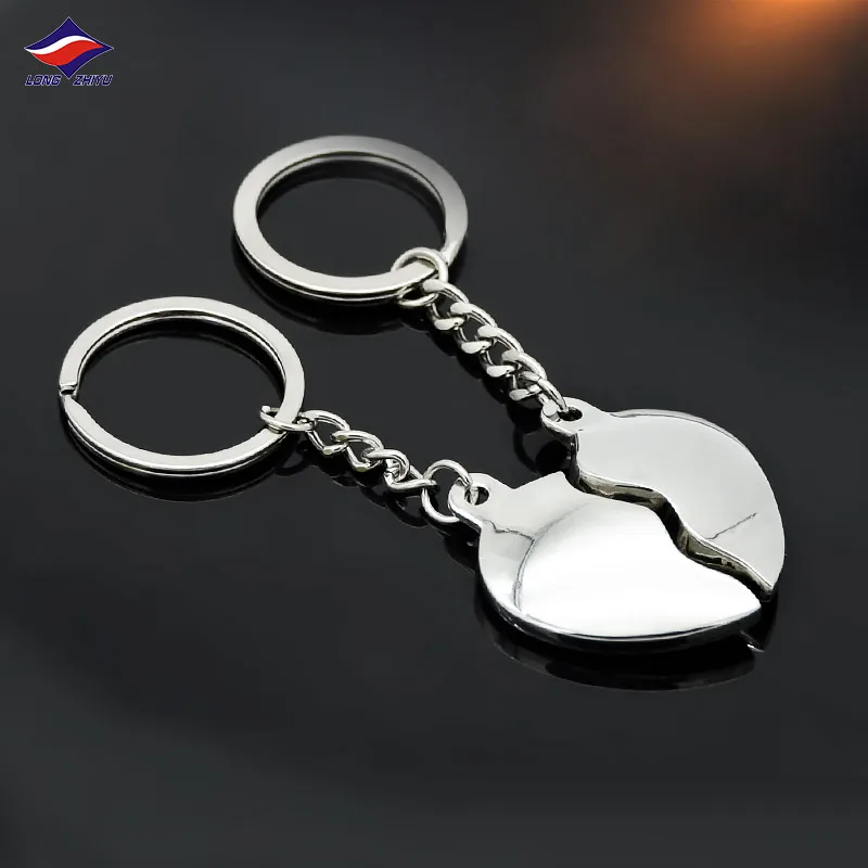 Longzhiyu 17 years metal key chain supplier custom heart shape kechain couple keychain heart key ring