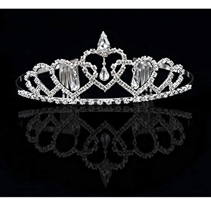 Crystal Rhinestone Heart-shaped Water drop pendant Tiara Wedding Party Flower Girl Headband Kids Crown Headband