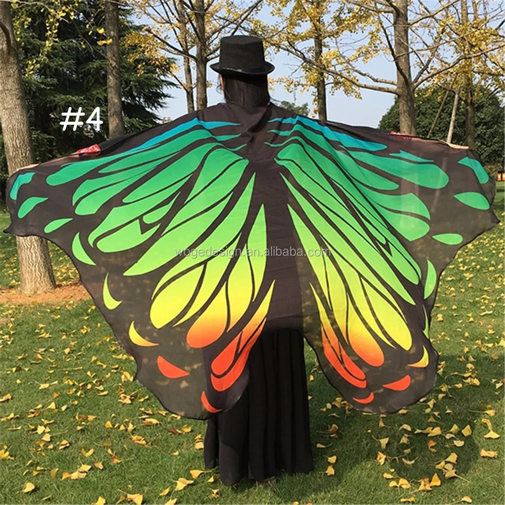 Made in China factory wholesale voile prefect gorgeous halloween costume dancing cosplay shawls print butterfly wings cape