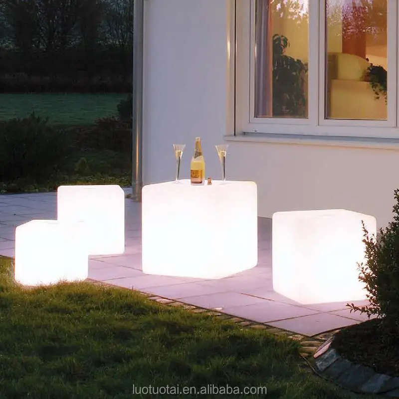 RGB lighted led cube chair outdoor seating rechargeable pe led cube plastic cube chair for garden LTT-C500