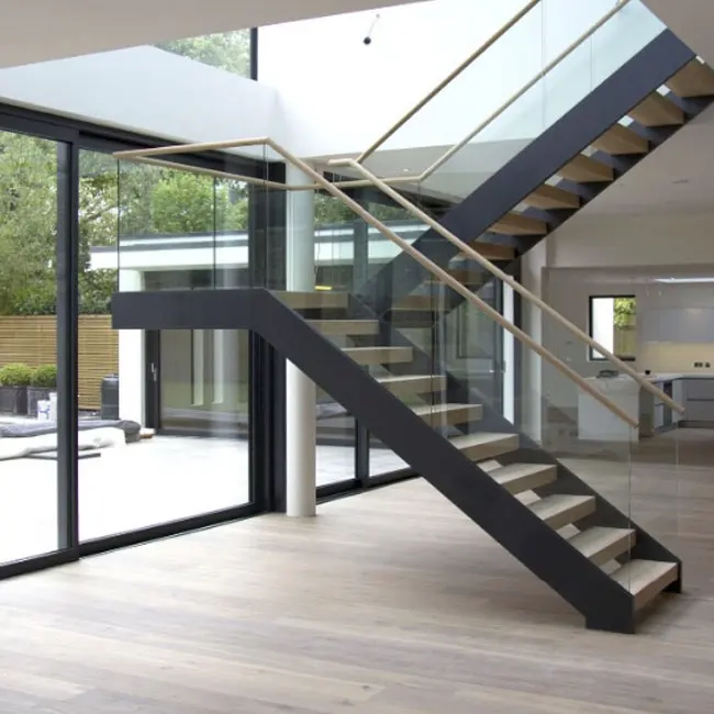 
Modern design straight stair with wood tread/mono beam staircase/central steel spindle stairs 