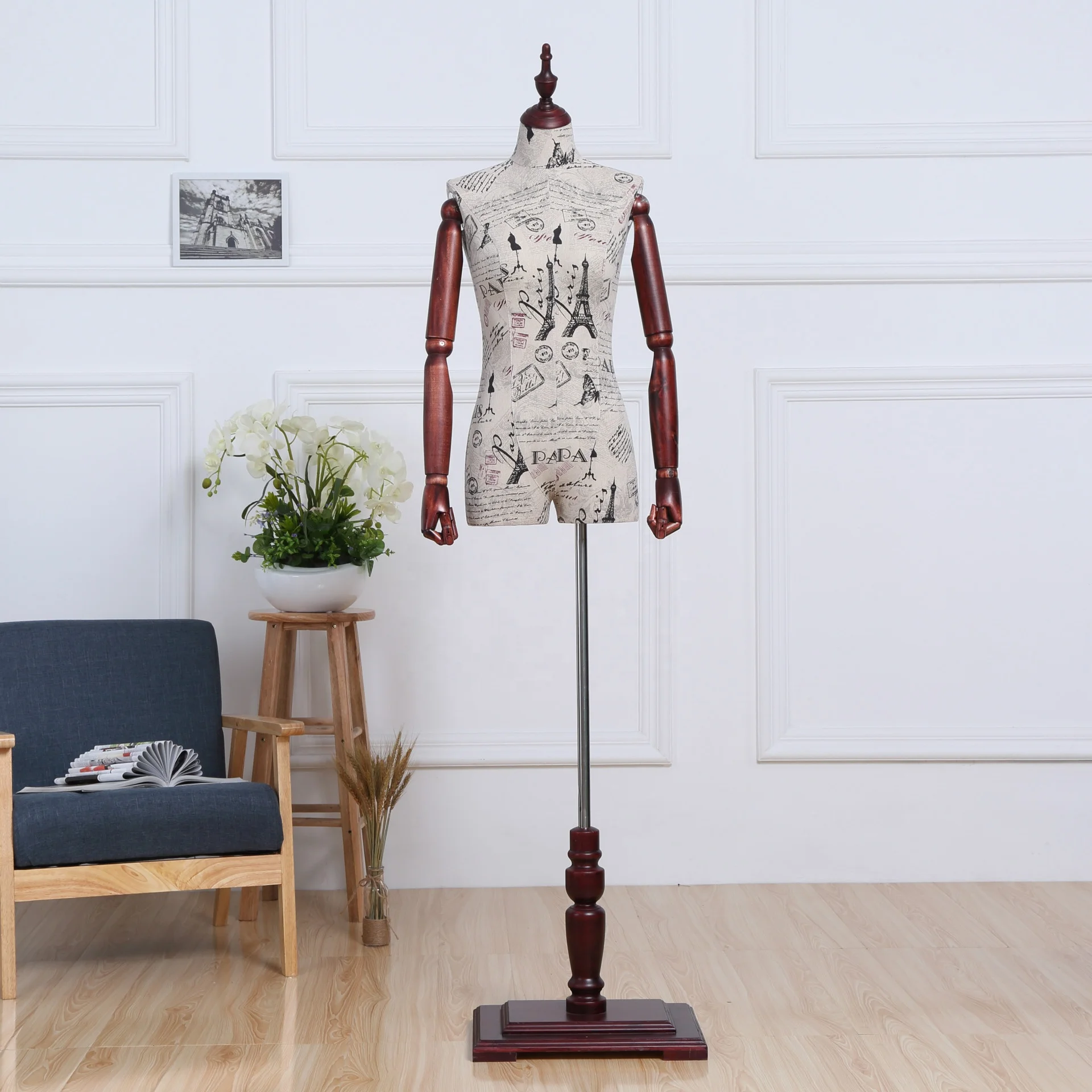 half scale headless fabric covered female dress form linen women mannequin torso with wooden arms