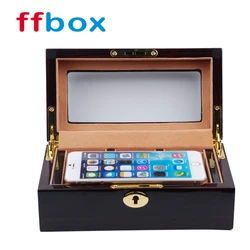 Seminai/Ebony Piano Lacquer High Glossy Finish Top Glass Window Lid Luxury Wooden Box For Mobile