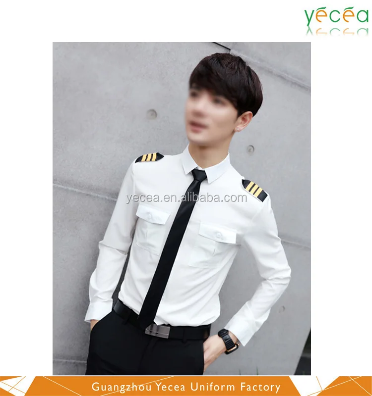 Fashion formal men long sleeve pilot shirt with epaulettes dress