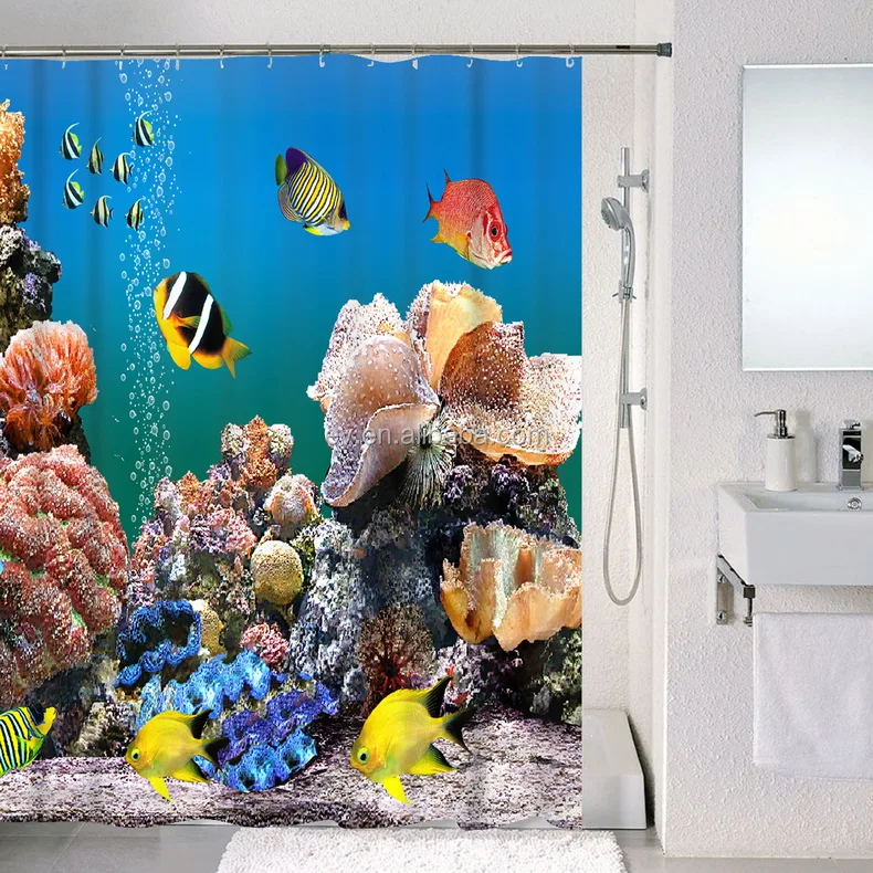 
Designed Digital Printing Water Repellent Submarine World Series Shower Curtains 