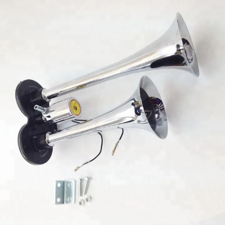 Chrome Zinc Dual Trumpet Air Horn for Any 12V Vehicles Trucks Lorrys Trains Boats Cars Vans