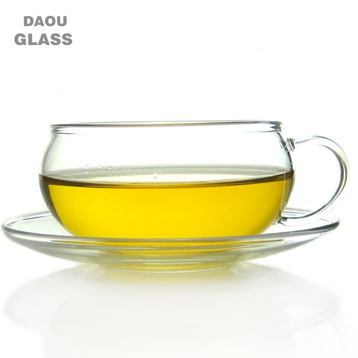 
heat resistant pyrex glass tea cups & saucers ,logo coffee cups set 