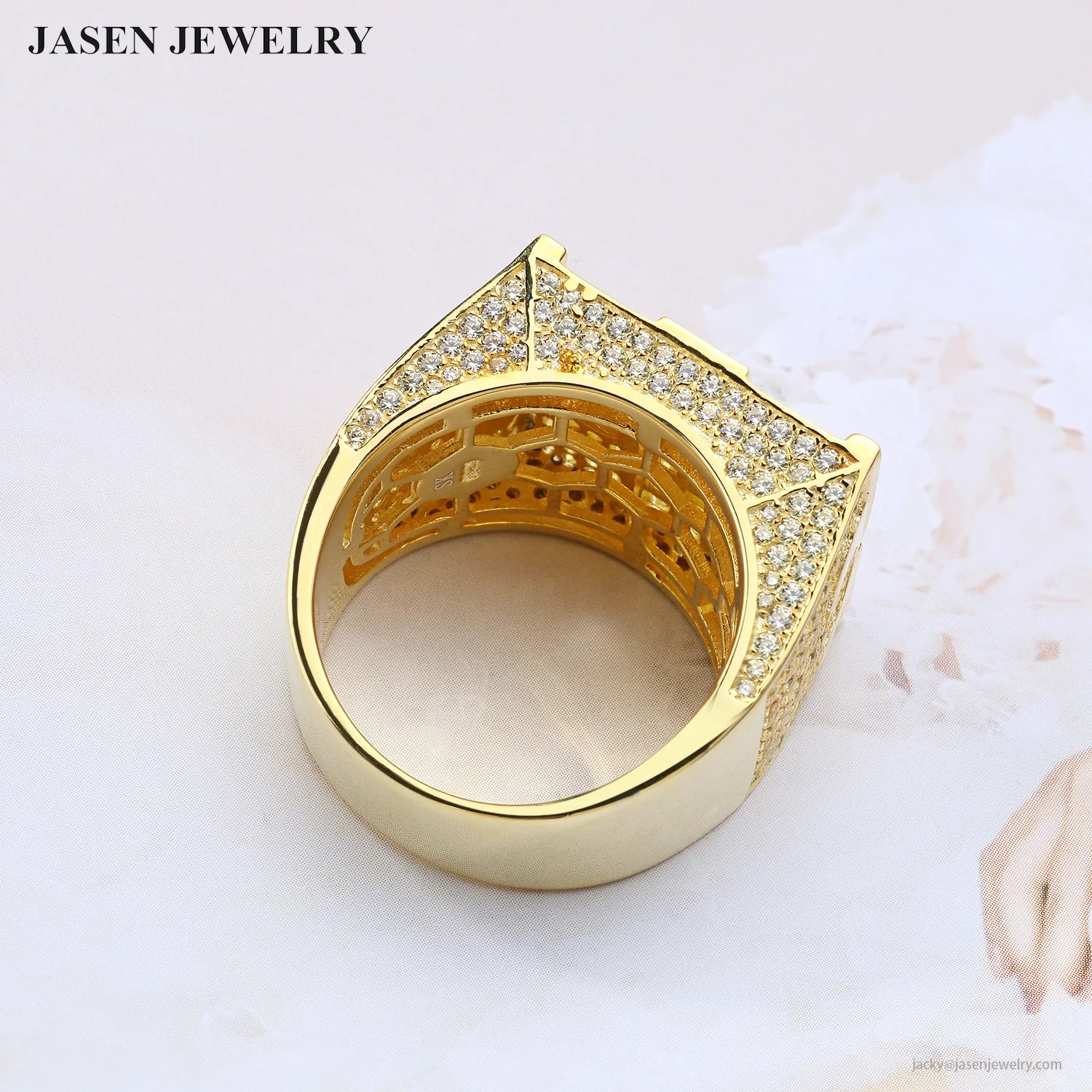 
Hip Hop Designs Jewelry Gold Plated Cubic Zirconia 925 Silver Ring 