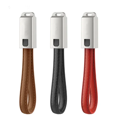 Factory high quality upscale 22CM PU leather Zinc alloy plug keychain Data USB Charging Cable for iphone for Samsung for Huawei
