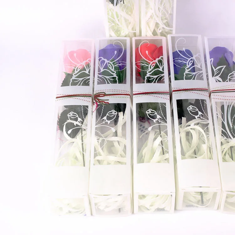  2018 подарок на день Святого Валентина День матери романтическая красочная Роза мыло цветок в квадратной подарочной коробке из ПВХ