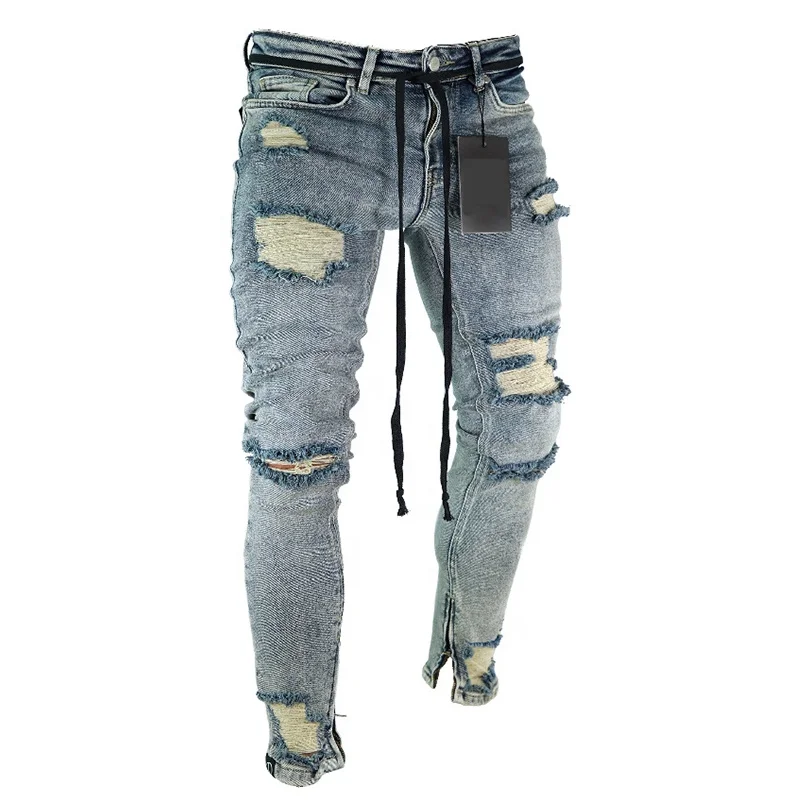 
Fashion Wholesale No Brand Denim Blank Damaged Torn Jeans For Men 