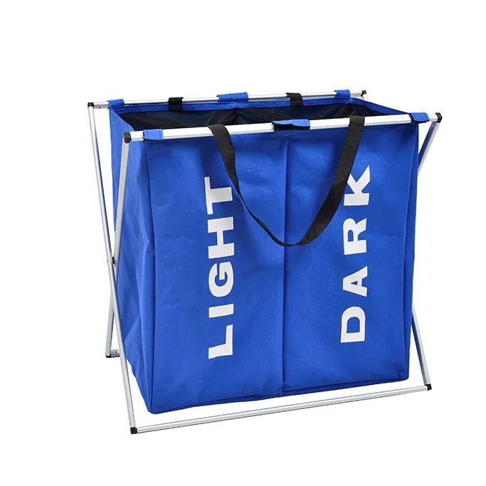 Складная корзина для белья из ткани Оксфорд, 2 отделения, X-образная рама, для домашнего использования