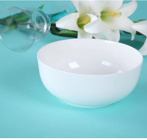 Haonai manufactured Chinese style porcelain bowl white deep round bowl soup bowl