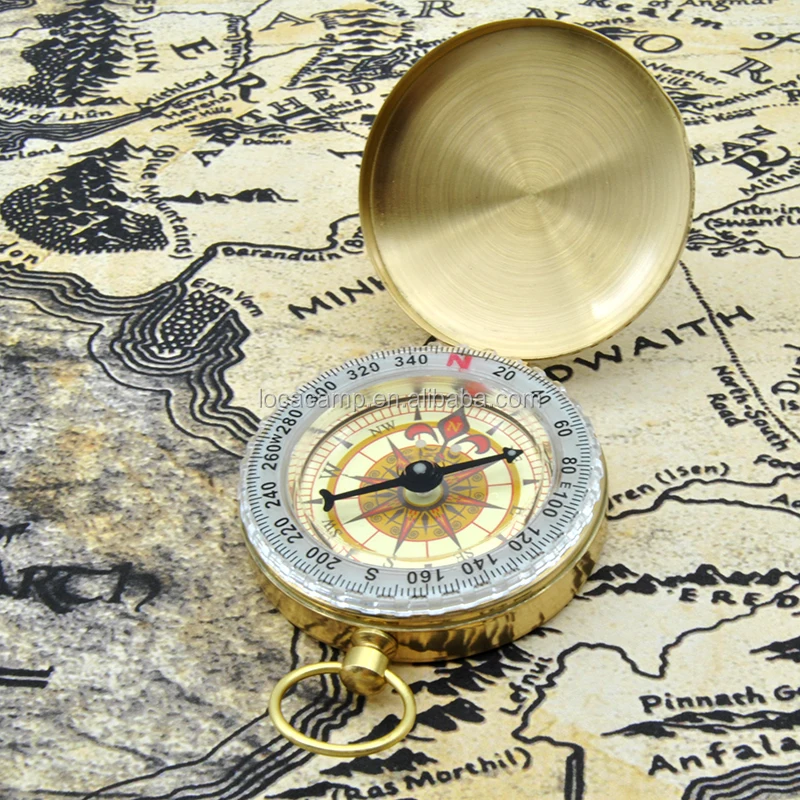 copper pocket compass for hiking exploring wild survival with luminous dial