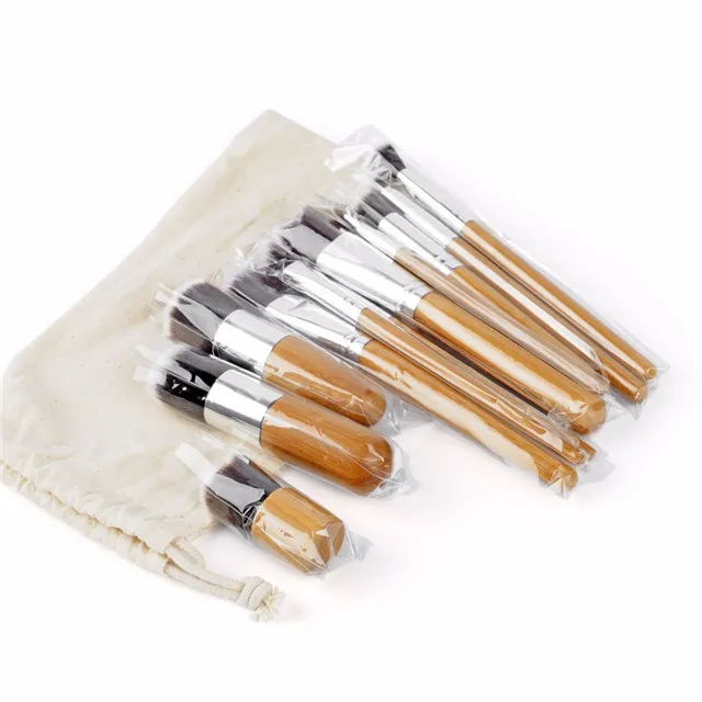 
11 pcs beige color makeup brush set eye make up brush bamboo handle makeup brush 