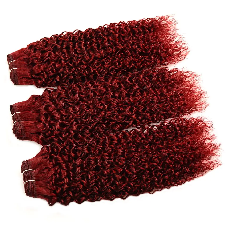 Burgundy Bundles Red 99J  Kinky Curly Human Hair 3 Bundles Deals Indian Curly Hair Weave Thick Bundles