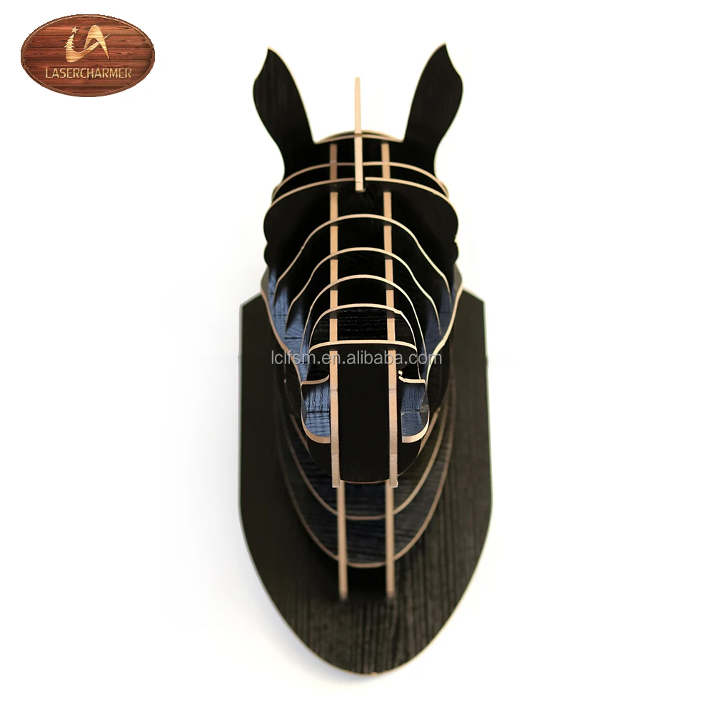 DIY 3D animal head display laser cut wooden crafts wall hanging decorative wood carving wood decoration horse head