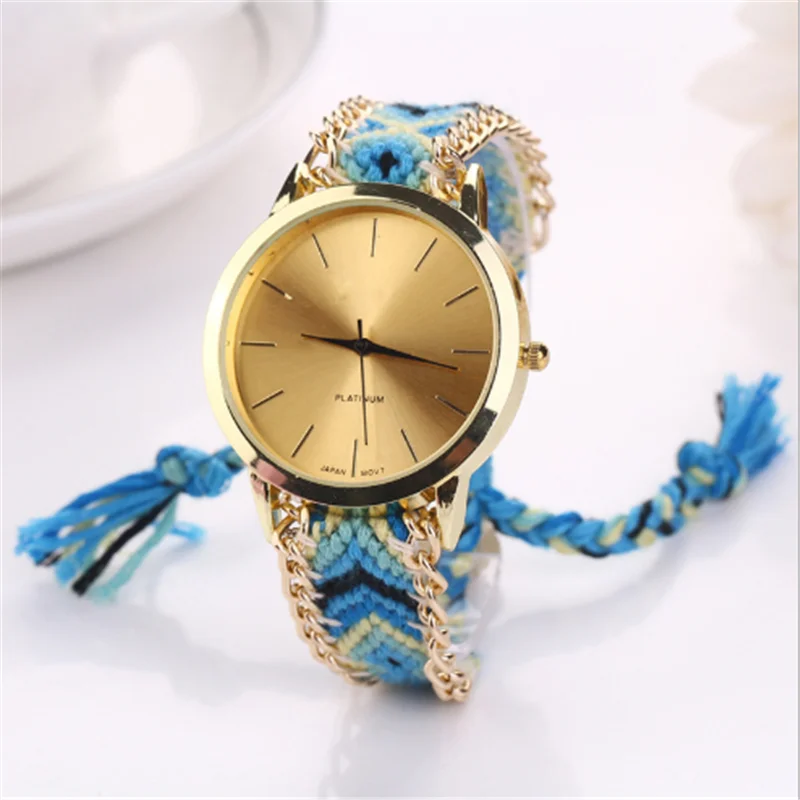
National wind woven quartz watch Hot ladies bracelet watch Korean version of exquisite handmade lady watch 