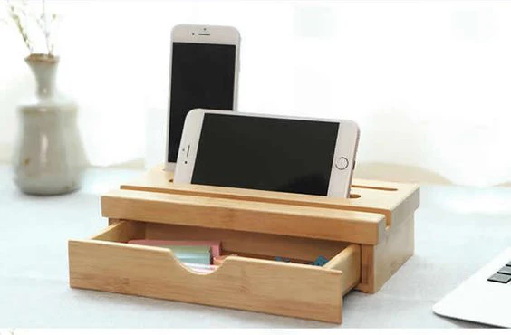 Office supplier bamboo phone holder with a drawer