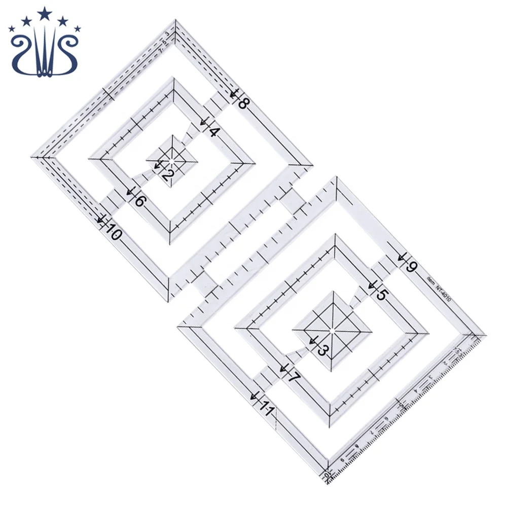 Hot Sale Eco friendly Double Square Acrylic Ruler Designed and Patchwork Hand Drawing Ruler