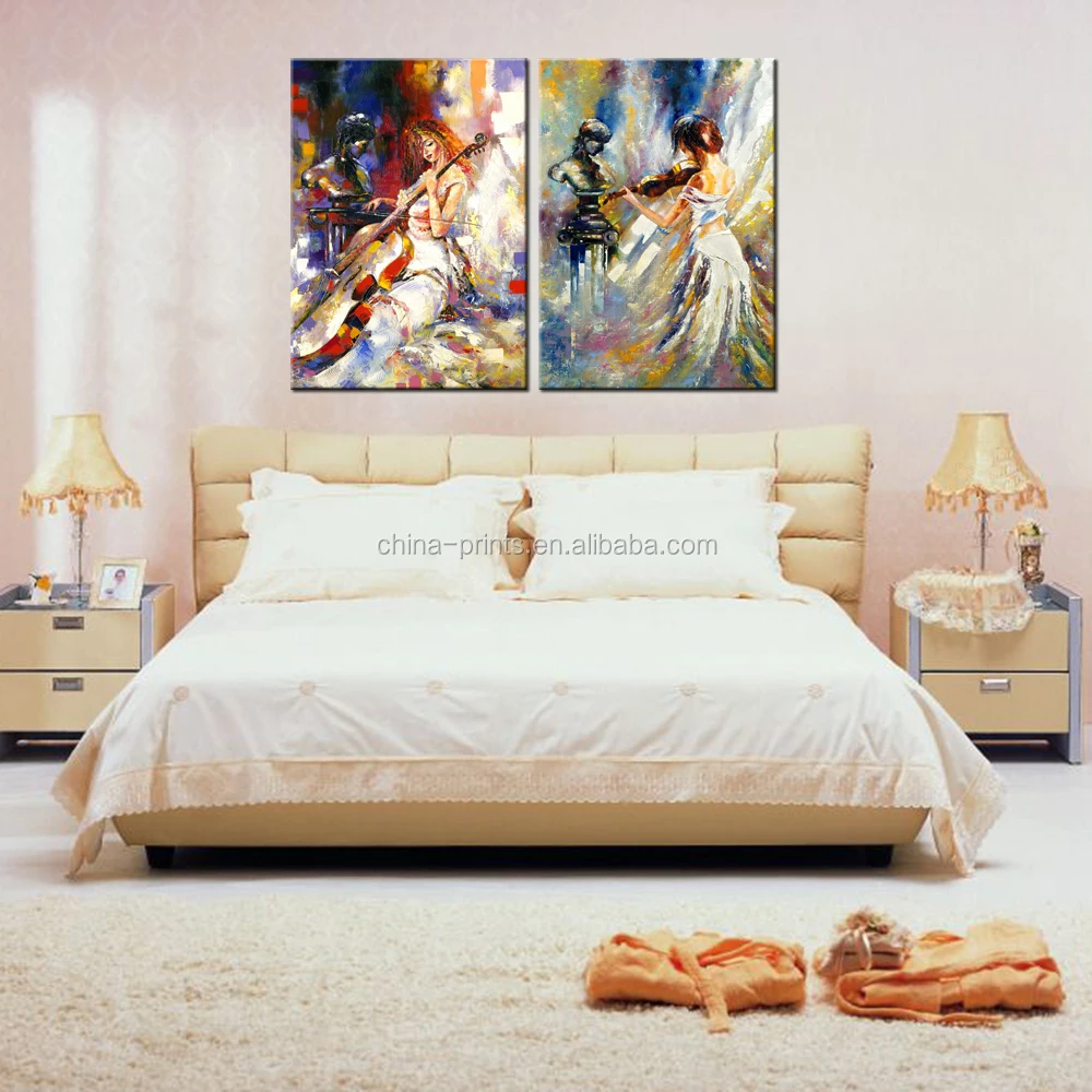 Abstract Canvas Painting The Girl Playing the Cello Canvas Prints Love Violin Music Oil Painting Printed on Canvas 2 Panels