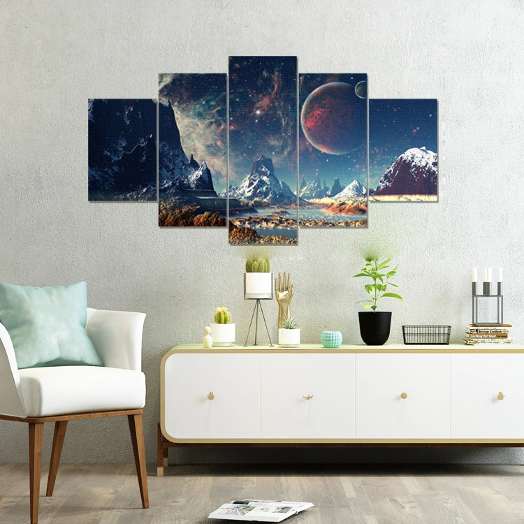 
5 pieces night sky iceberg canvas painting for multi-panel 3d wall painting 