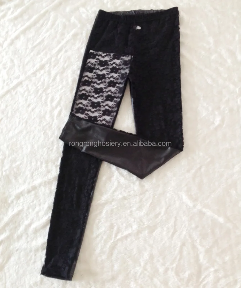 OEM High Quality Imitation Faux Leather leggings Rose Lace Leggings for sexy women