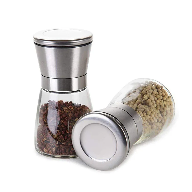 Mini manual ceramic mill glass jar set grinder for salt and pepper