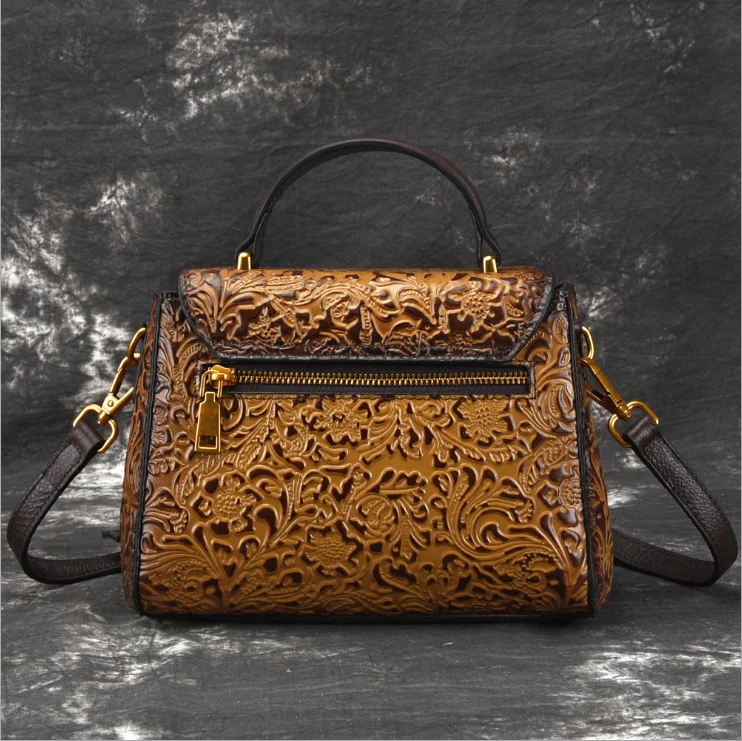 Tree cream leather ladies hand-brushed shoulder diagonal handbag embossed fashion leather handbag