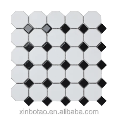 
Octagonal hexagon black and white ceramic mosaic tile porcelain bathroom floor tiles 
