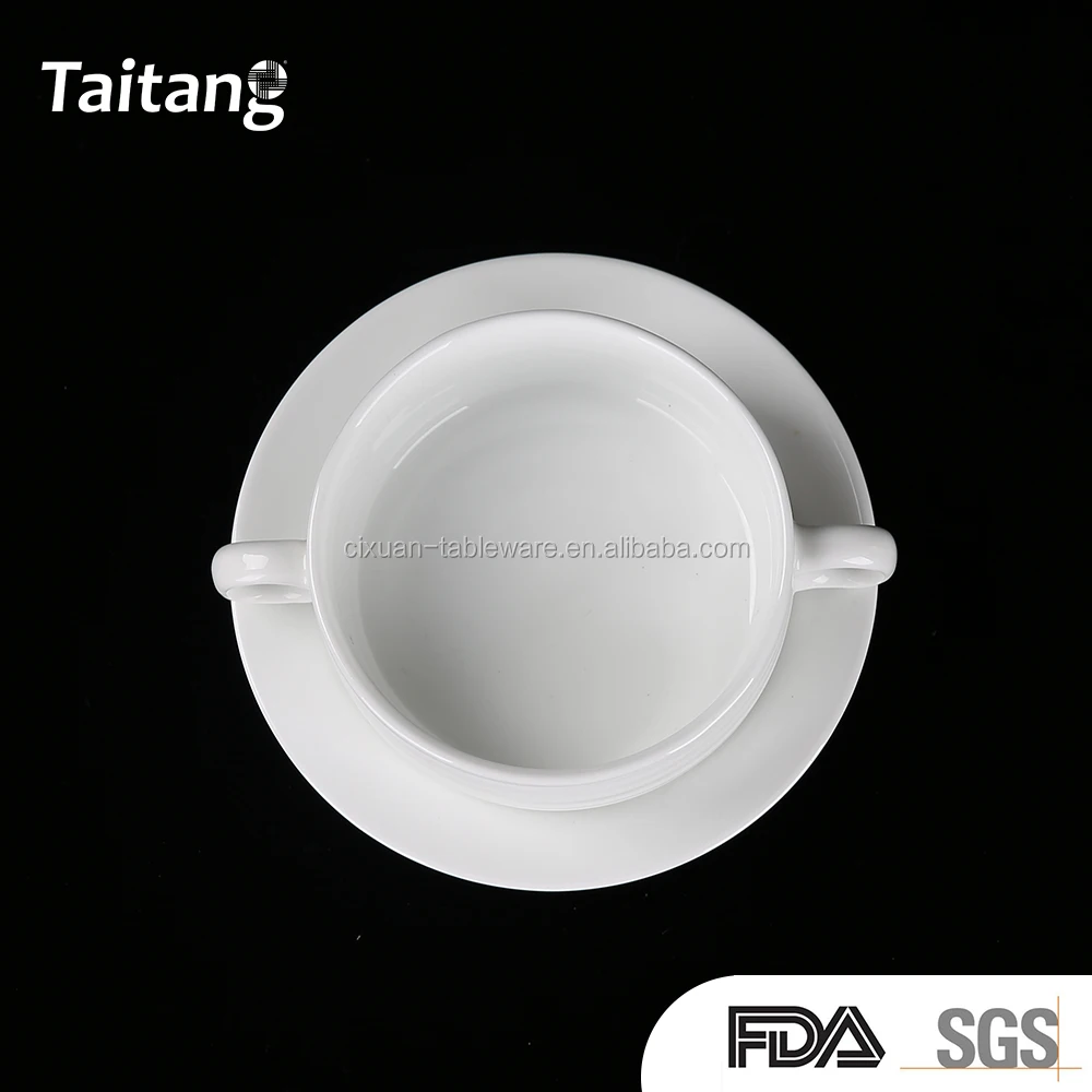 
White ceramic soup tureen with saucer 