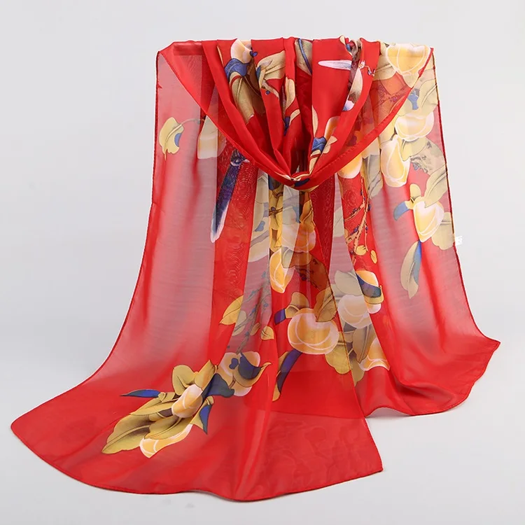 Fashionable flower print thick chiffon scarf silk For lady