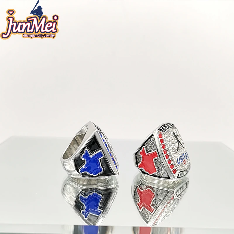 high quality cheap custom your own logo and text usssa texas state softball champion and runner up championship rings for youth
