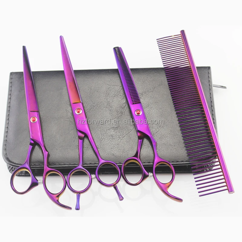 LILYS PET 7inch Professional Purple PET DOG Grooming scissors suit Cutting&Curved&Thinning shears
