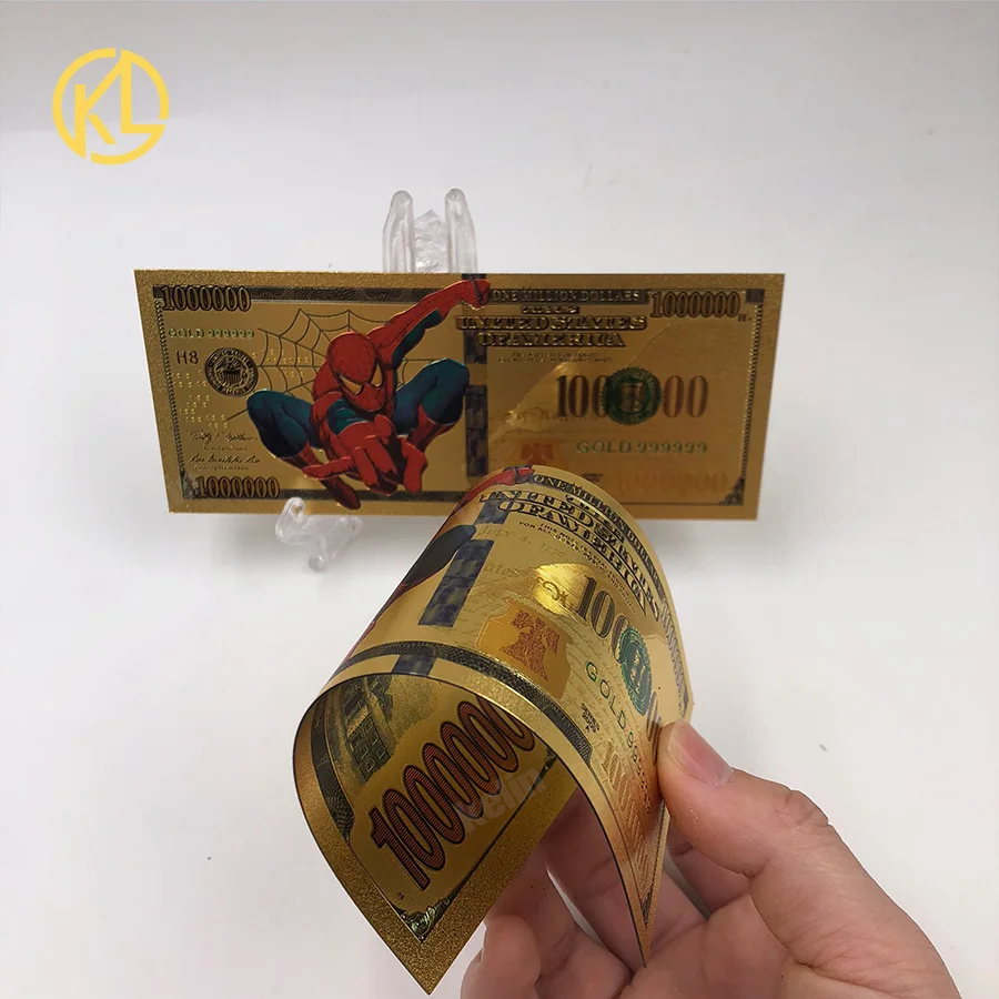 KL 1000000 US dollar Gold 999999 Plastic money Banknote for SpiderMan fans collection and gifts