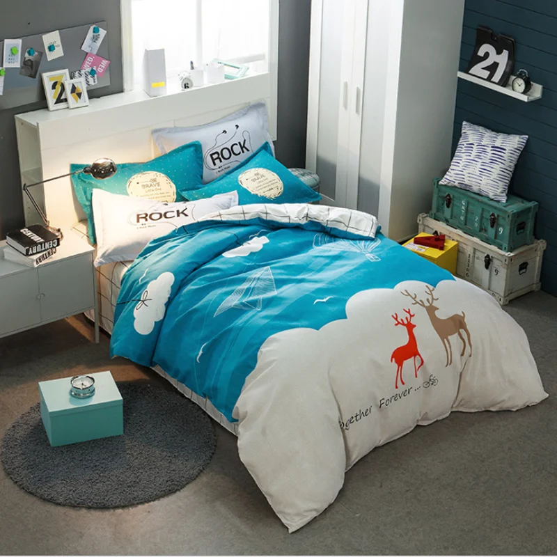 
European style kids cotton 4piece sheets quilt cover cute elk letters cartoon crib bedding set baby bedding set 