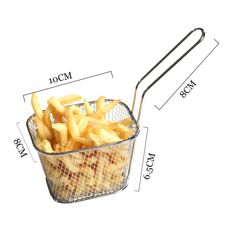 
Food Presentation silver Mini French Fry Serving Baskets and Cones Square Fryer Basket Present Fried Chip Food, Table Serving Mini Fry Basket